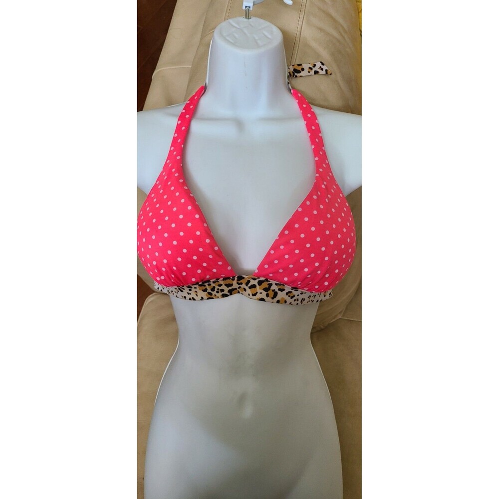 Victoria's Secret Triangle Halter Padded Swim Bikini Top Pink Polka Dot Sz S